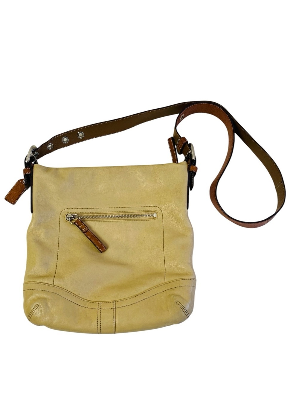 Coach Bleeker Cream/Brown Leather Y2K File Crossbody Shoulder Bag